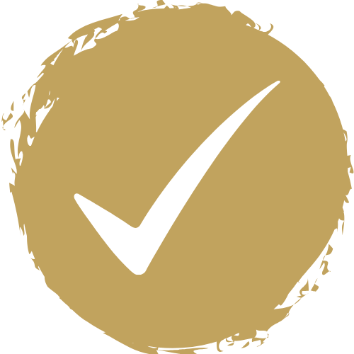 White checkmark in golden circle